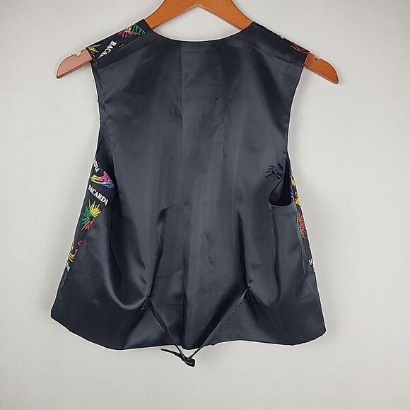 VTG Bacardi Rum Vest Silk Bartender 80's 90's Large Party Loud Waist Coat - Picture 6 of 7